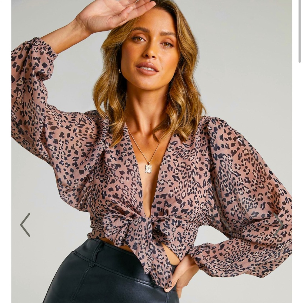 Plunging tie-up front leopard showpo blouse BRAND NEW What More Can I Say Top